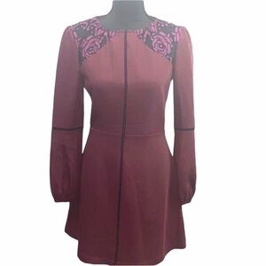 NWOT Greylin maroon & black Long sleeve lace dress small